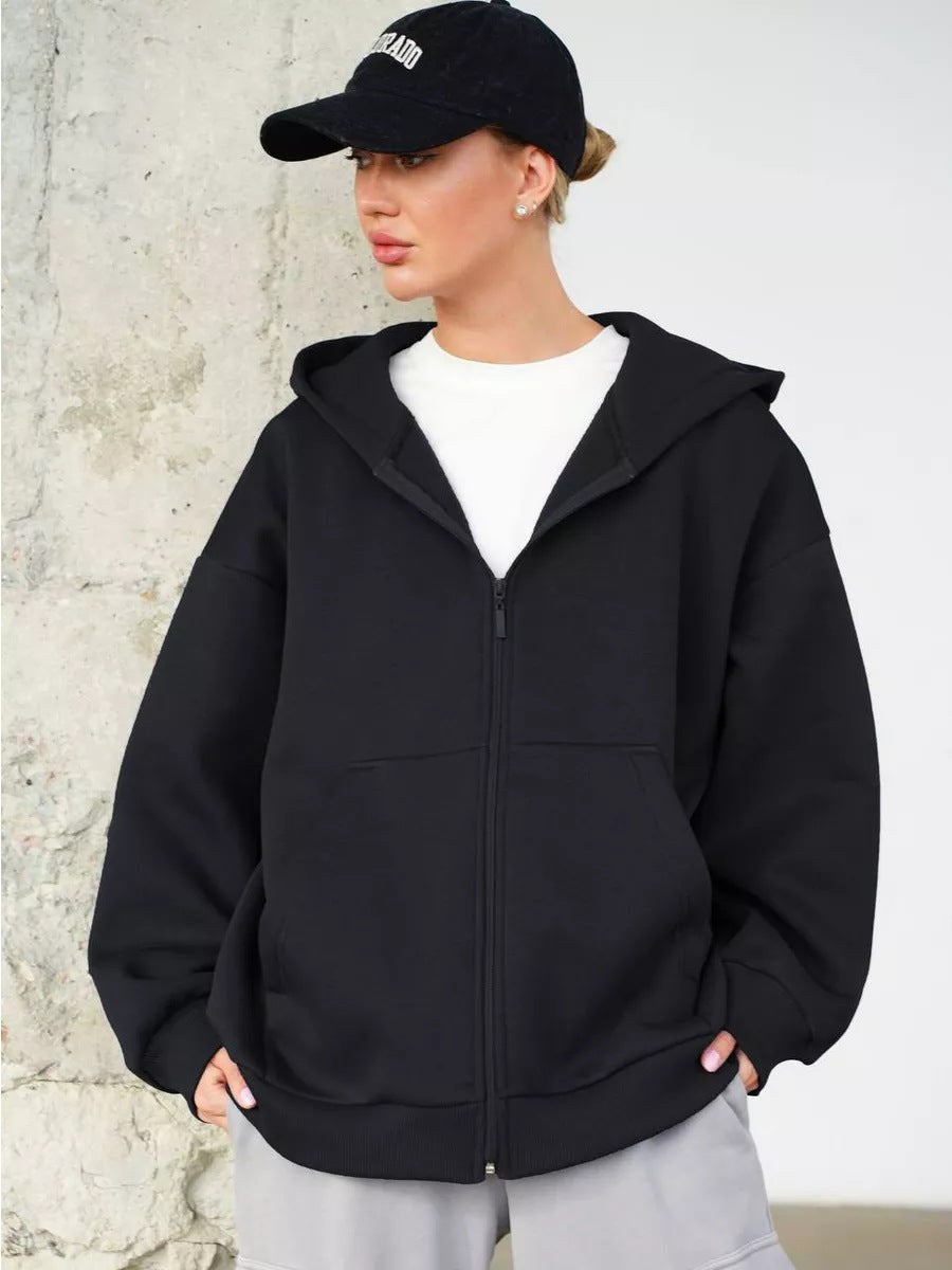 Ysabel | Women's Zip Pockets Hooded Jacket in Black