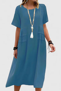 Ysabel | Women's Midi Length with Wide Hemline Dress in Blue