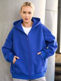 Ysabel | Women's Zip Pockets Hooded Jacket in Blue