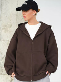 Ysabel | Women's Zip Pockets Hooded Jacket in Brown