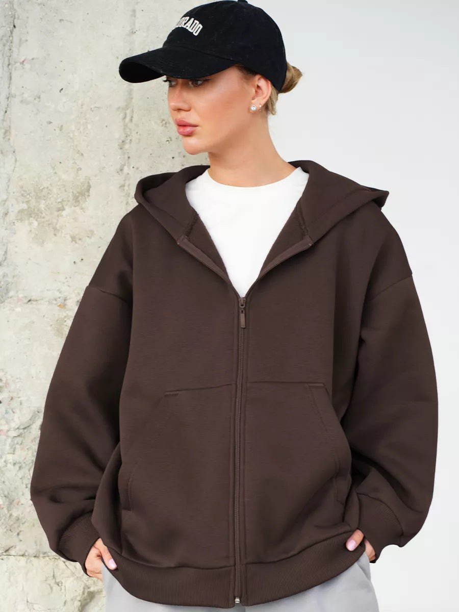 Ysabel | Women's Zip Pockets Hooded Jacket in Brown