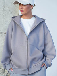 Ysabel | Women's Zip Pockets Hooded Jacket in Gray