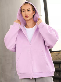 Ysabel | Women's Zip Pockets Hooded Jacket in Light Purple