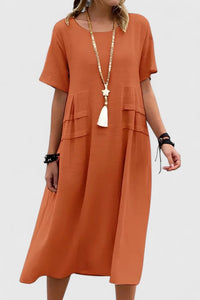 Ysabel | Women's Midi Length with Wide Hemline Dress in Orange
