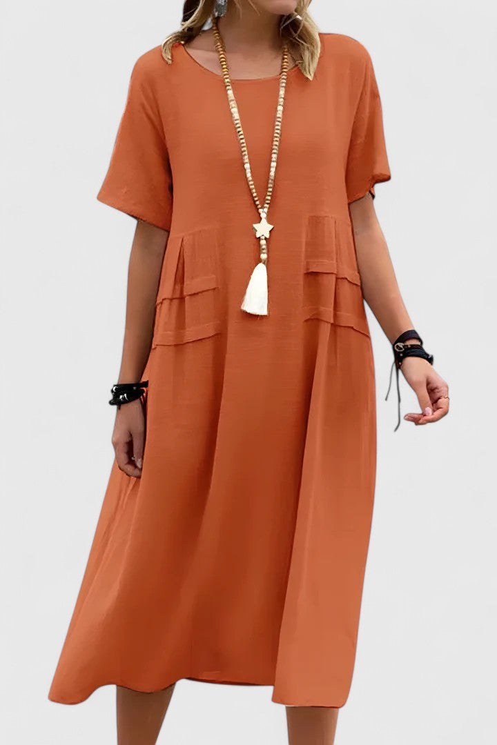 Ysabel | Women's Midi Length with Wide Hemline Dress in Orange
