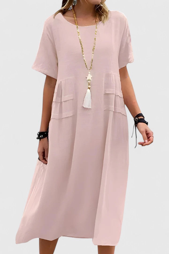 Ysabel | Women's Midi Length with Wide Hemline Dress in Pink