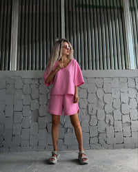Ysolde | Women's V-Neck Top in Pink