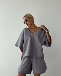 Ysolde | Women's V-Neck Top in Schiefer Gray