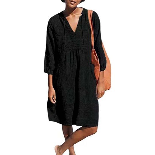 Yvette | Women's Pockets Hooded Casual Summer Dress in Black