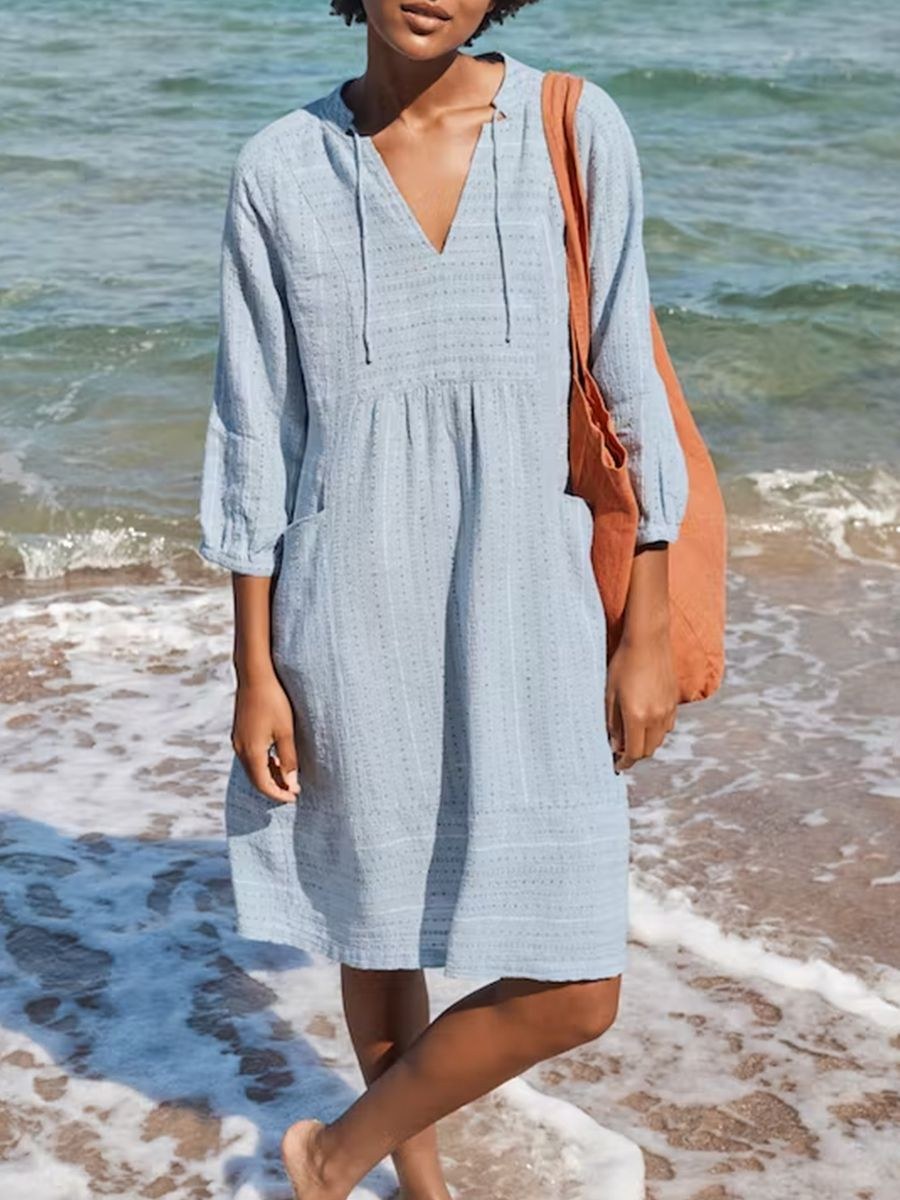 Yvette | Women's Pockets Hooded Casual Summer Dress in Blue