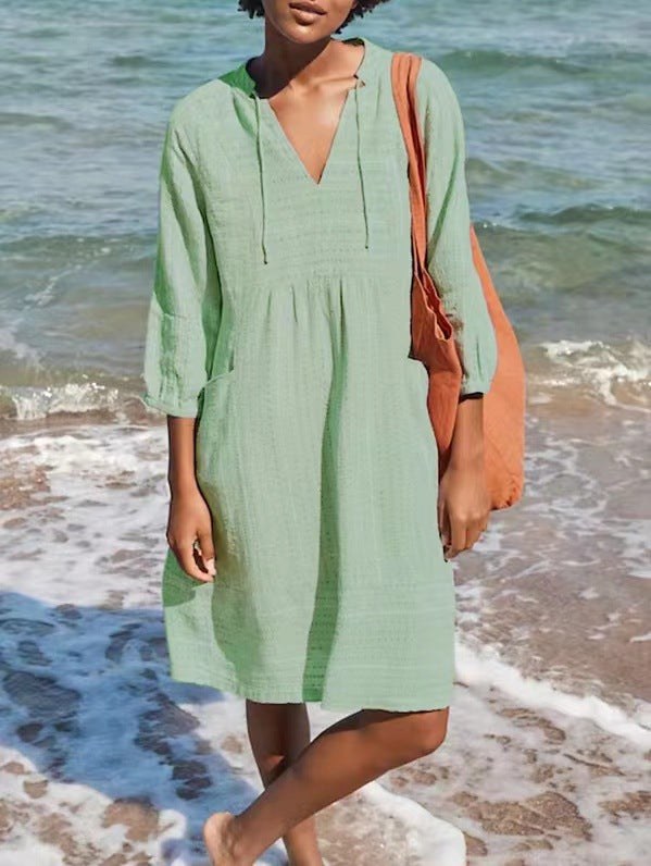 Yvette | Women's Pockets Hooded Casual Summer Dress in Green