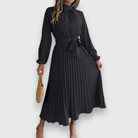 Yvette | Women's Midi Pleated Skirt Dress in Black
