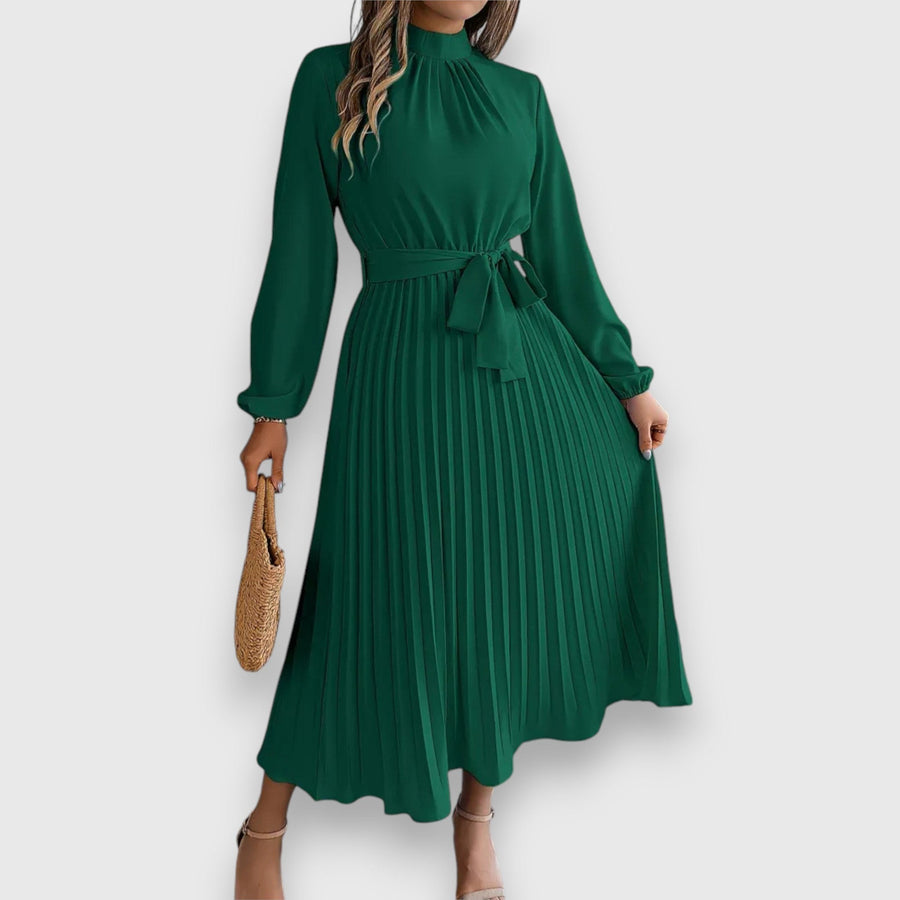 Yvette | Women's Midi Pleated Skirt Dress in Green