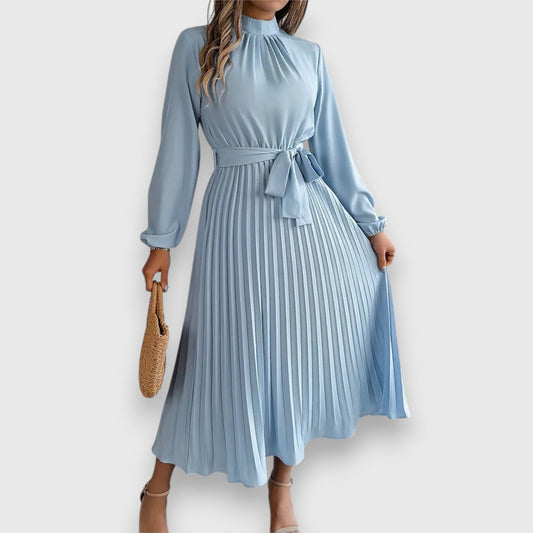 Yvette | Women's Midi Pleated Skirt Dress in Light Blue