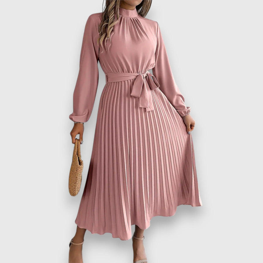 Yvette | Women's Midi Pleated Skirt Dress in Pink