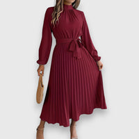 Yvette | Women's Midi Pleated Skirt Dress in Red