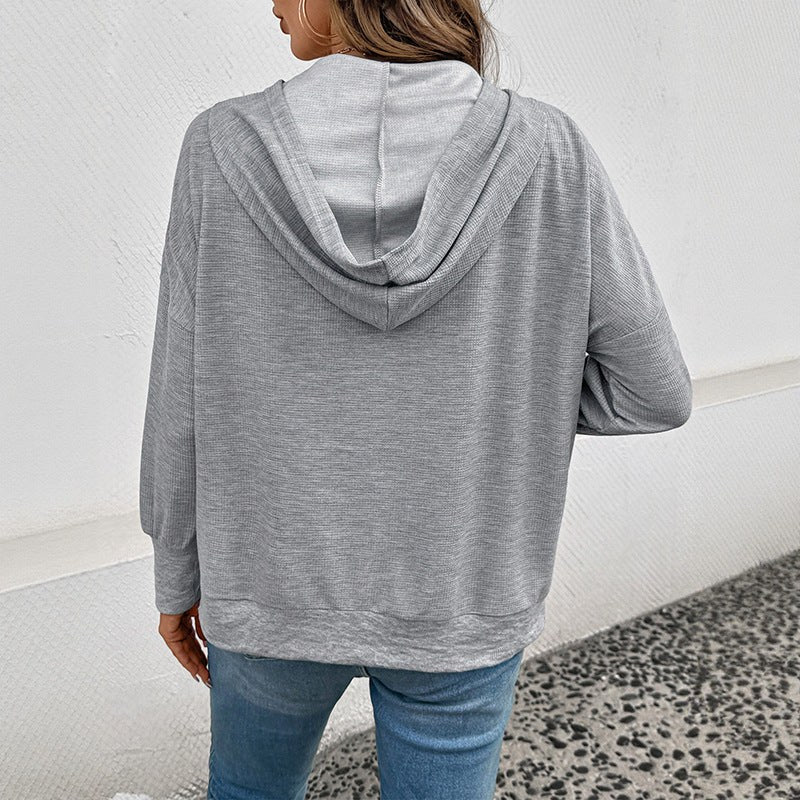 Yvonne | Women's Button-Front Pockets Hooded Hoodie in Light Gray