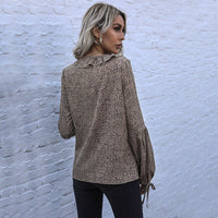 Zaira | Women's Ruffle Detail V-Neck Elegant Blouse Top in Khaki