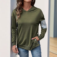 Zelda | Women's Zip Asymmetric Pockets Hooded Hoodie in Green