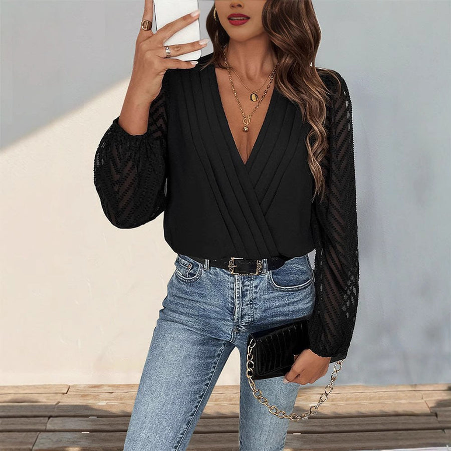 Zelinda | Women's V-Neck Voluminous Elegant Bodysuit