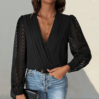 Zelinda | Women's V-Neck Voluminous Elegant Bodysuit in Black