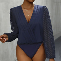 Zelinda | Women's V-Neck Voluminous Elegant Bodysuit in Dark Blue