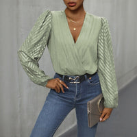 Zelinda | Women's V-Neck Voluminous Elegant Bodysuit in Minz Green
