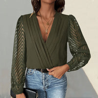 Zelinda | Women's V-Neck Voluminous Elegant Bodysuit in Olive Green