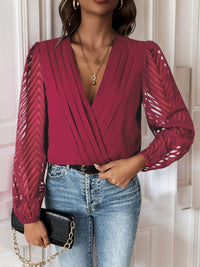 Zelinda | Women's V-Neck Voluminous Elegant Bodysuit in Wine Red