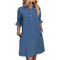 Zenobia | Women's Partial Button-front Placket Mini Dress in Blue