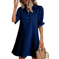 Zenobia | Women's Partial Button-front Placket Mini Dress in Dark Blue