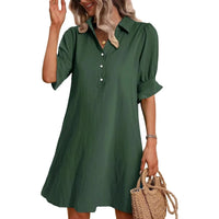Zenobia | Women's Partial Button-front Placket Mini Dress in Green