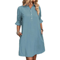 Zenobia | Women's Partial Button-front Placket Mini Dress in Light Blue