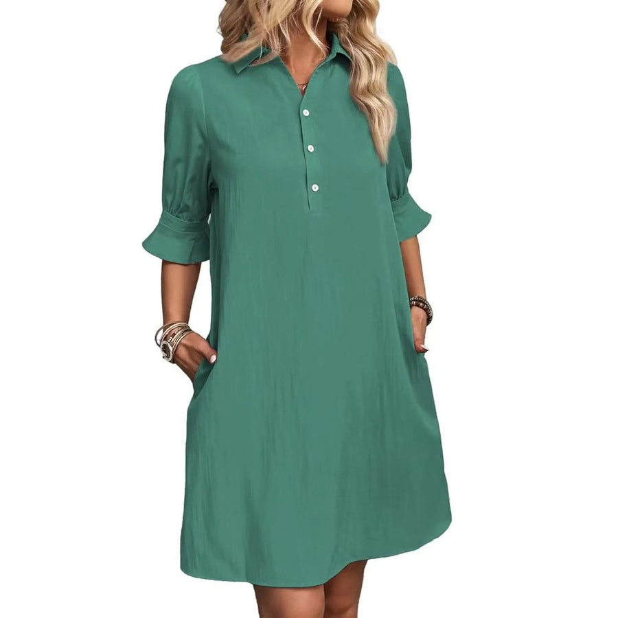 Zenobia | Women's Partial Button-front Placket Mini Dress in Light Green