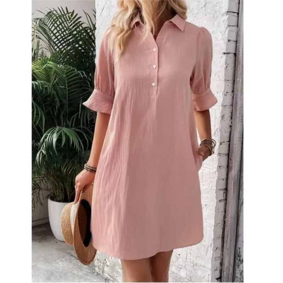 Zenobia | Women's Partial Button-front Placket Mini Dress in Pink