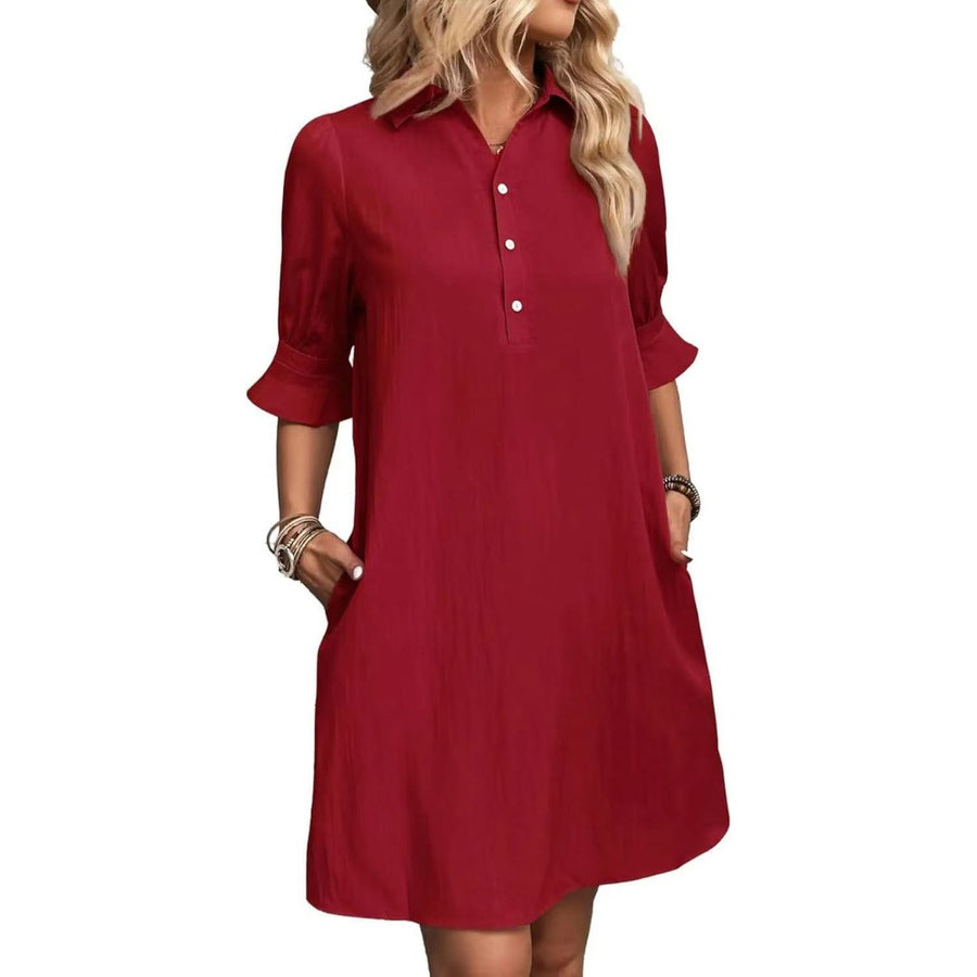 Zenobia | Women's Partial Button-front Placket Mini Dress in Red