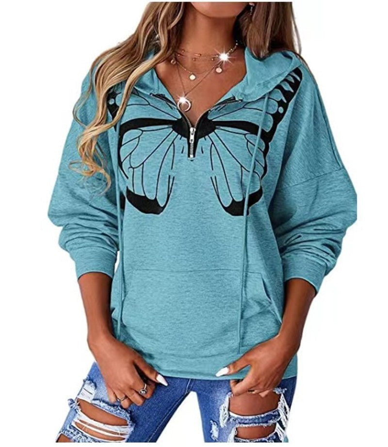 Zenobia | Women's Zip Hooded Hoodie in Sky Blue