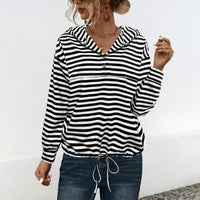 Zillah | Women's Striped Hooded Hoodie in Black White