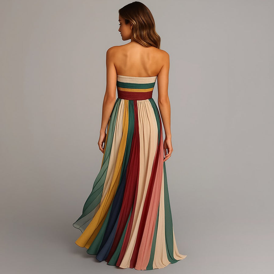 Zinnia | Women's Pleated Maxi Strapless Design Dress