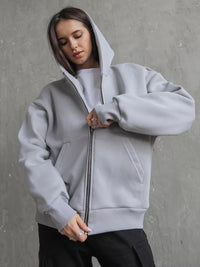 Zinnia | Women's Zip Hooded Top in Light Gray