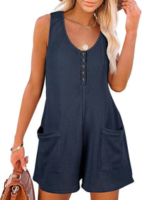 Zita | Women's Button-Front Pockets Jumpsuit in Dark Blue