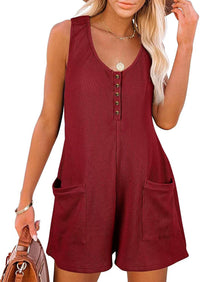 Zita | Women's Button-Front Pockets Jumpsuit in Wine Red