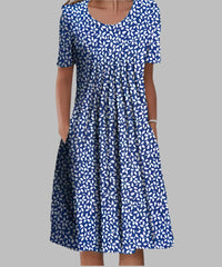 Zoe | Women's Printed Midi Short Sleeve Dress in Blue A