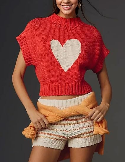 Zoe | Women's Short Sleeve Sweater in Red