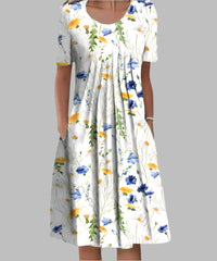 Zoe | Women's Printed Midi Short Sleeve Dress in White B