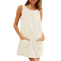 Zosia | Women's Crew Neck Pockets Casual Dress in Beige