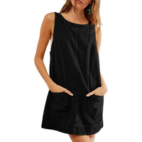 Zosia | Women's Crew Neck Pockets Casual Dress in Black