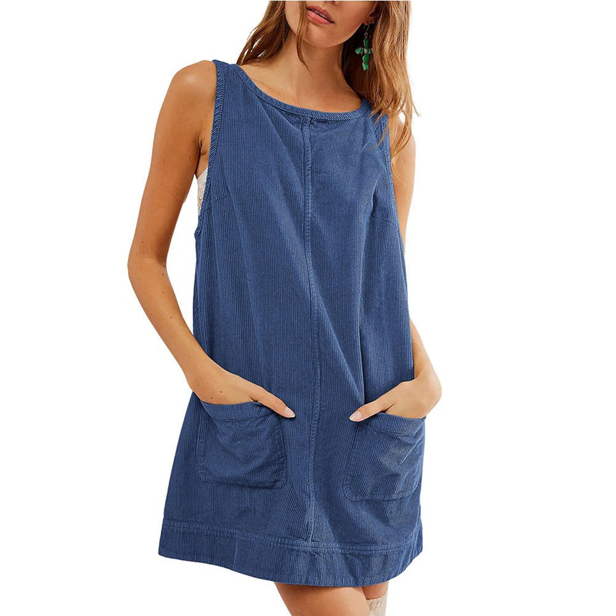Zosia | Women's Crew Neck Pockets Casual Dress in Blue