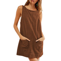 Zosia | Women's Crew Neck Pockets Casual Dress in Brown
