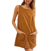 Zosia | Women's Crew Neck Pockets Casual Dress in Orange